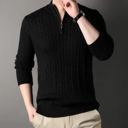 Elite|Stripe Men's  Half Zipper Knitwear Sweater